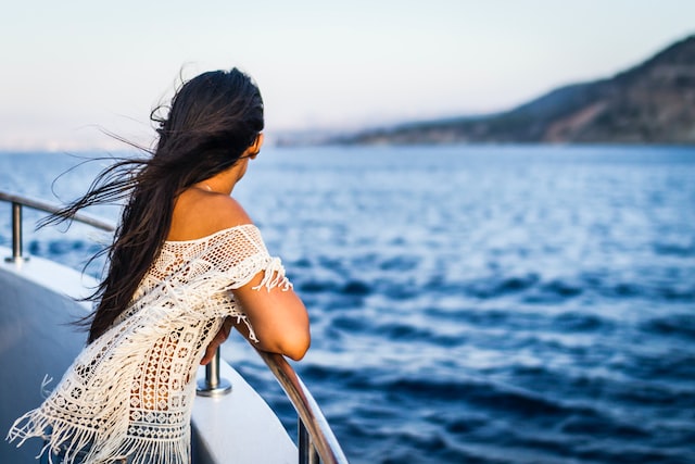 a woman in a boat